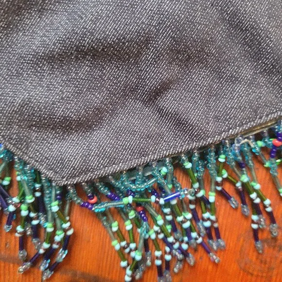 Beaded V-Hem Denim Skirt, Sz XS-S - Picture 9 of 13